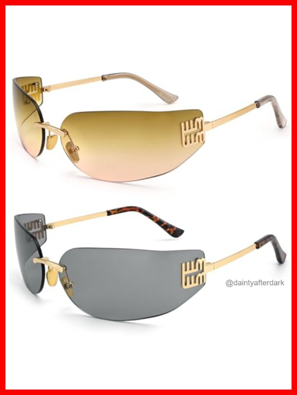 Rimless Y2K Retro Futuristic Wrap Around Sunglasses UV Protection